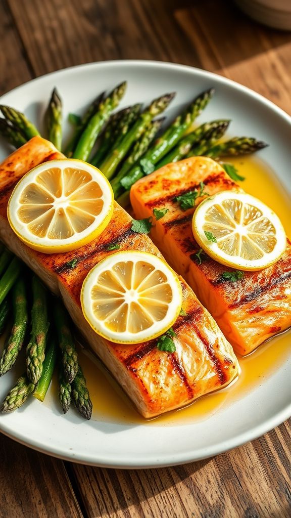 Grilled Salmon with Asparagus and Lemon  