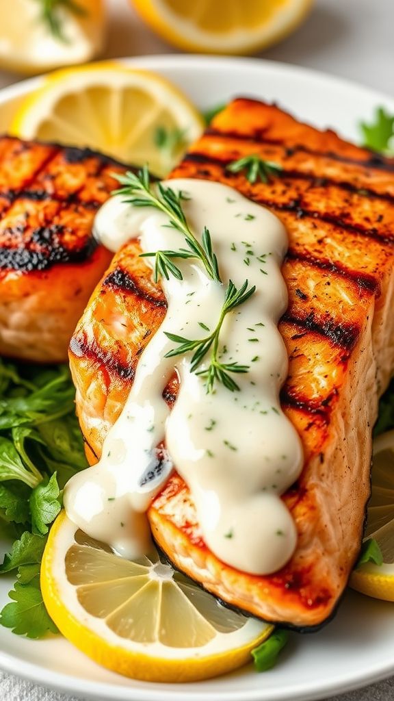 Grilled Salmon with Lemon-Dill Sauce