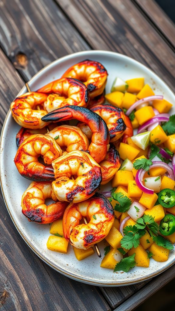 Grilled Shrimp Skewers with Mango Salsa  