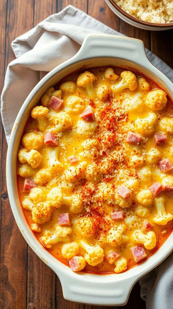 Ham and Cheese Cauliflower Casserole  