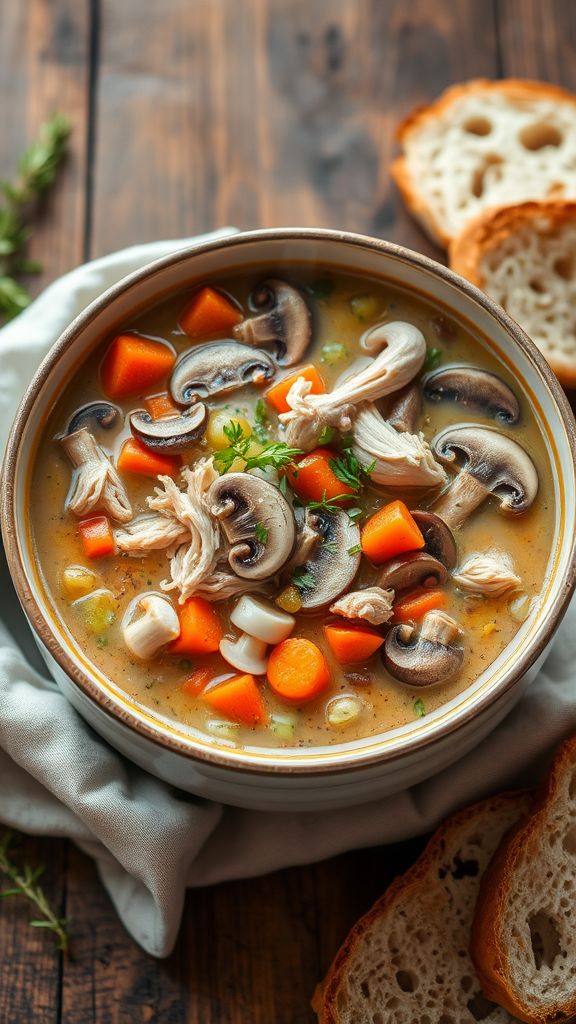 Hearty Chicken and Mushroom Soup  