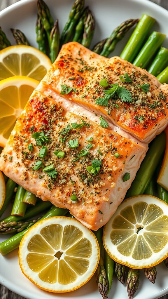 Herb-Crusted Salmon with Asparagus  