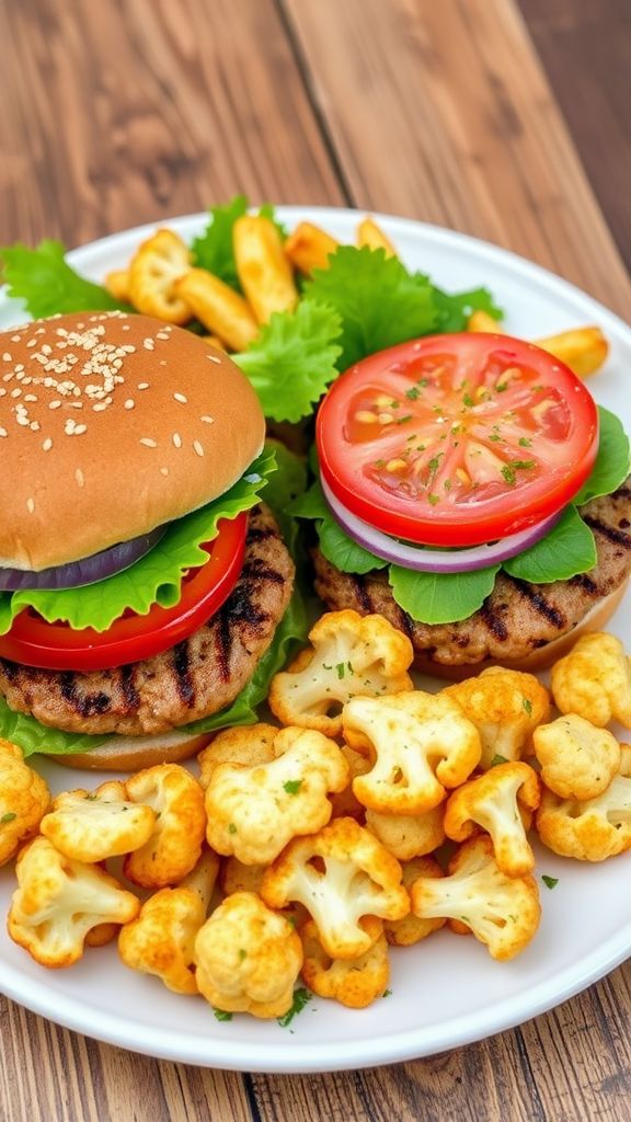 Herb-Infused Turkey Burgers with Cauliflower Fries