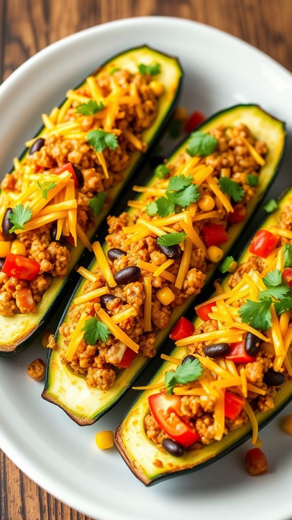 High-Protein Taco Stuffed Zucchini Boats  