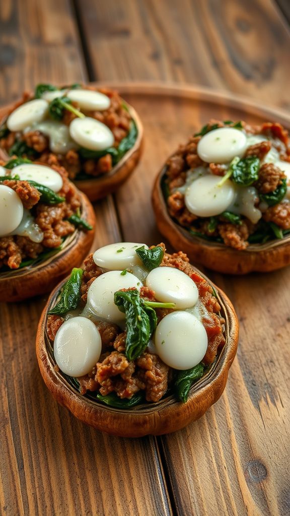 Keto Beef and Spinach Stuffed Portobello Mushrooms