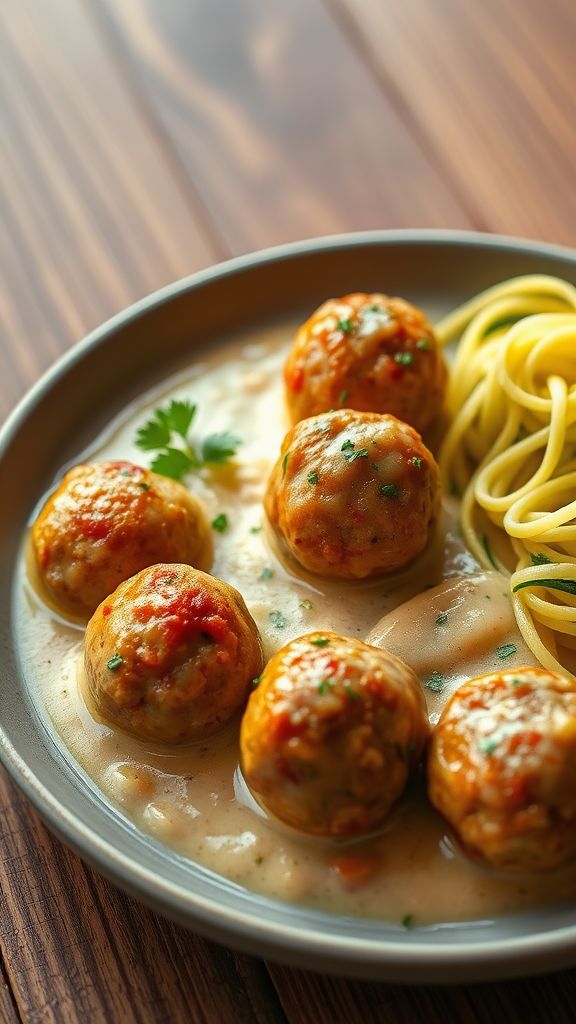 Keto Meatballs with Creamy Garlic Sauce