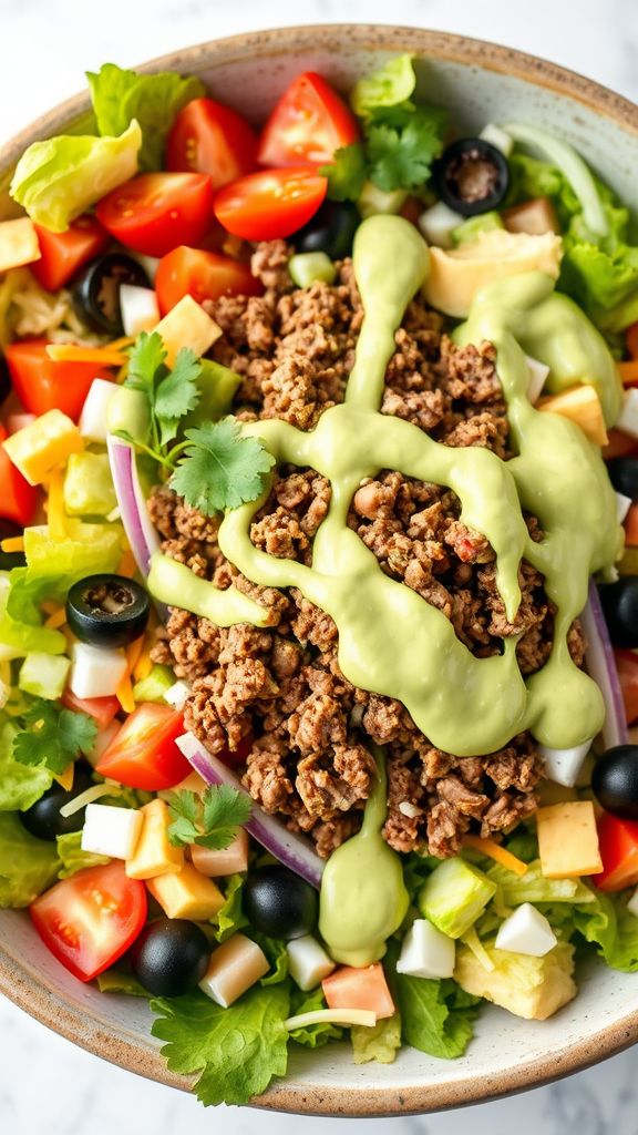 Keto Taco Salad with Avocado Dressing  