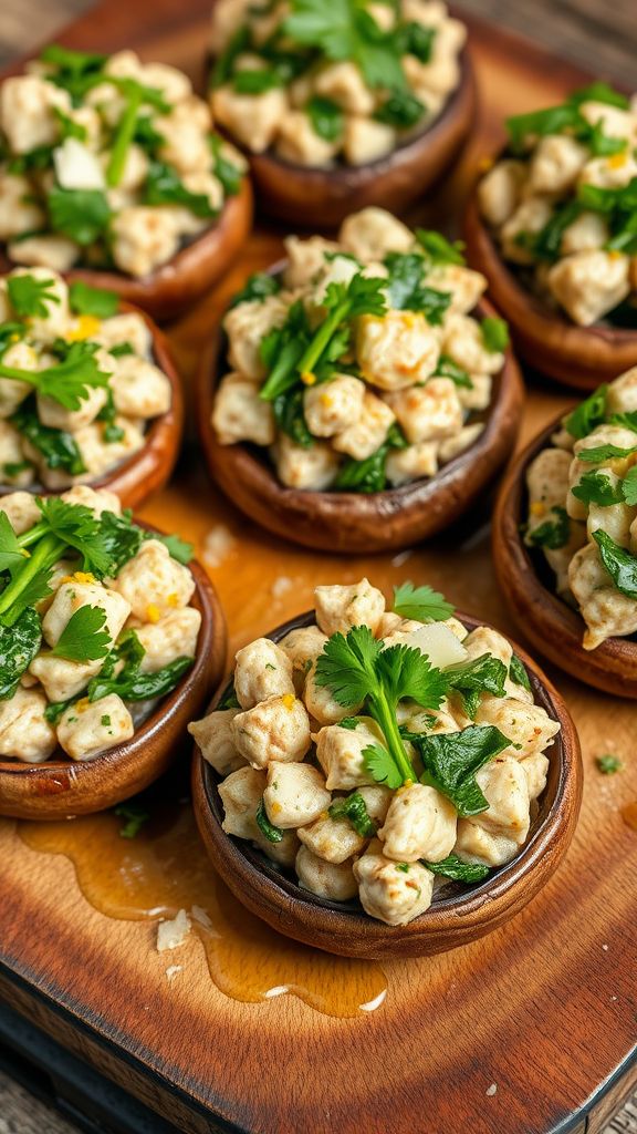 Lemony Tuna and Spinach Stuffed Mushrooms  