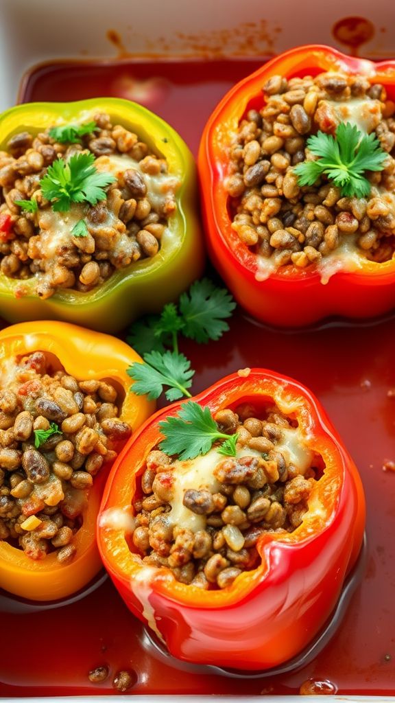 Lentil and Rice Stuffed Peppers  