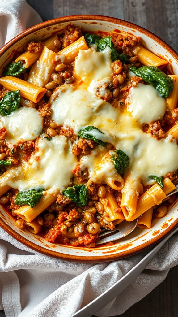 Lentil and Spinach Pasta Bake  