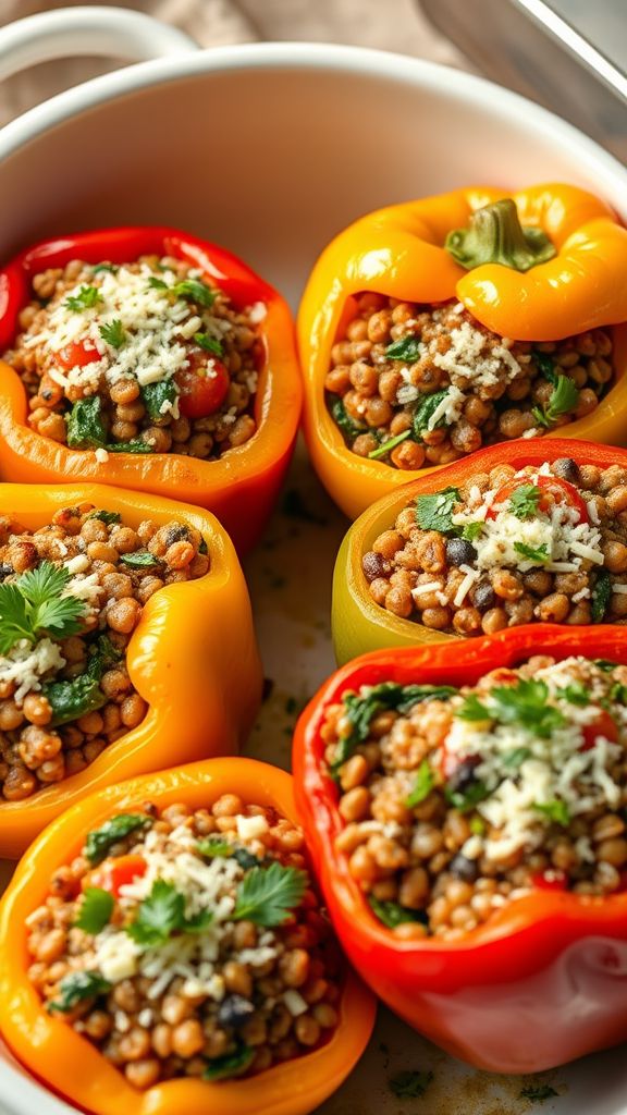 Lentil and Spinach Stuffed Peppers  