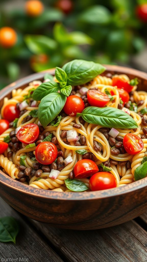 Lentil & Tomato Basil Pasta Salad  