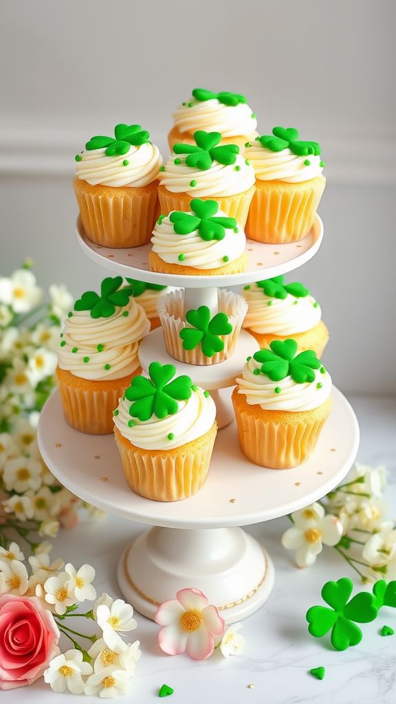 Lucky Clover Vanilla Cupcakes  