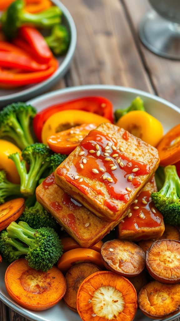 Maple-Glazed Tempeh with Roasted Veggies  