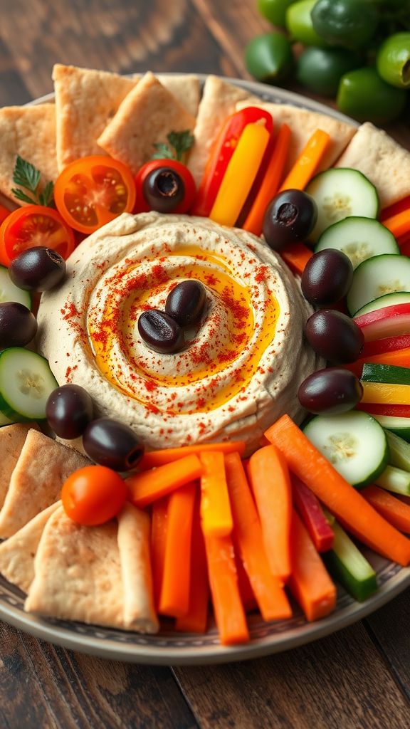 Mediterranean Hummus Platter with Pita and Veggies