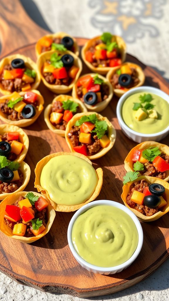 Mini Taco Cups with Avocado Cream  