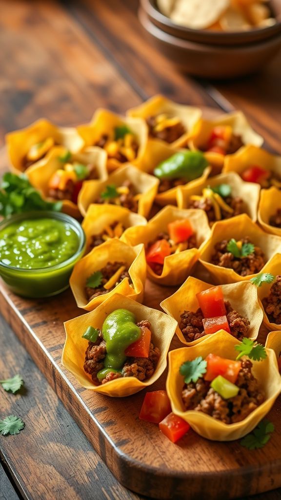 Mini Taco Cups with Salsa Verde