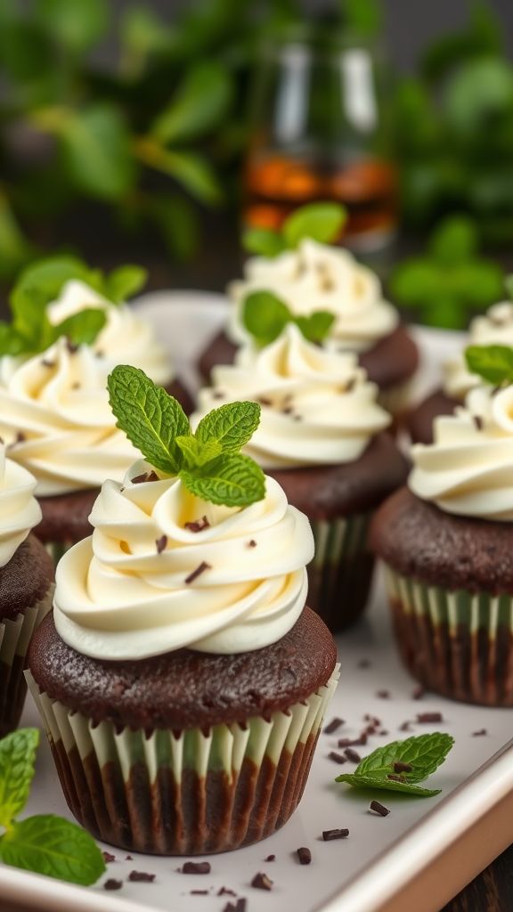 Minty Irish Whiskey Cupcakes  