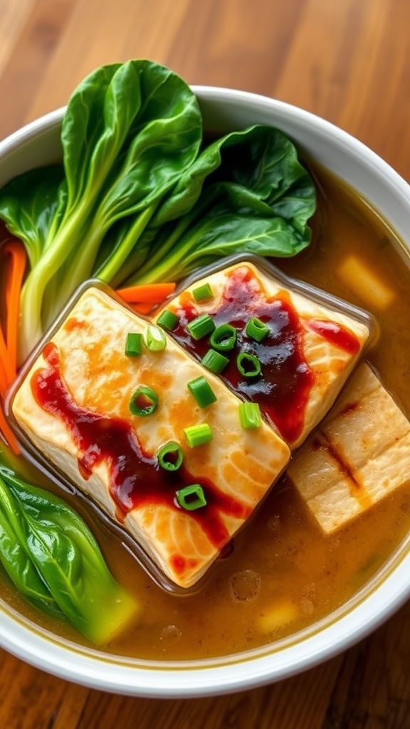 Miso Glazed Salmon and Bok Choy Soup  