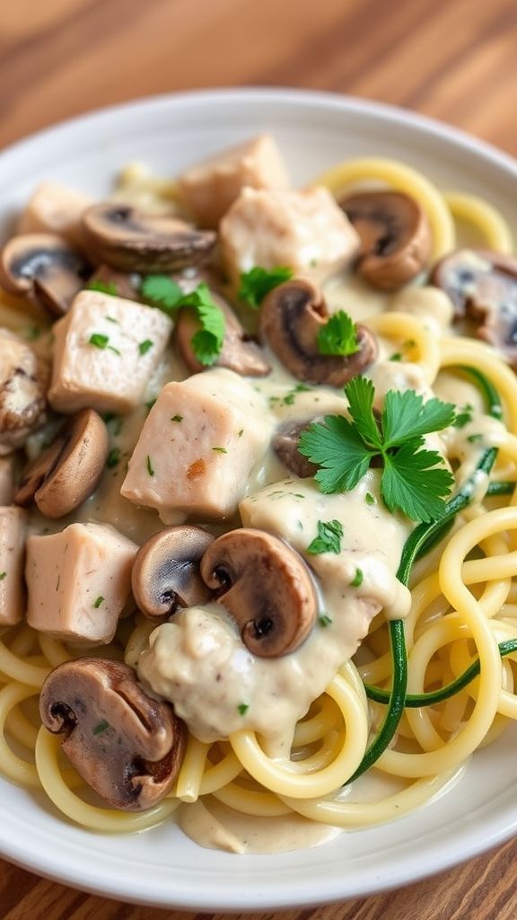 Mushroom and Chicken Keto Alfredo  