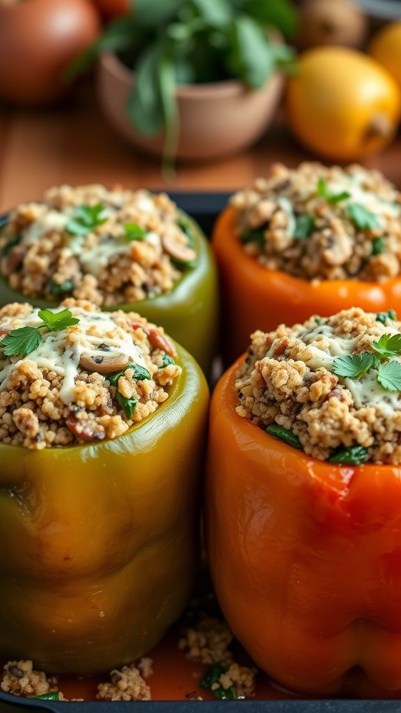 Mushroom and Spinach Stuffed Bell Peppers