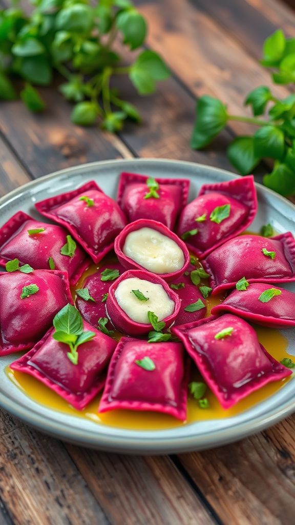 Non-Dairy Cream Cheese and Beet Ravioli  