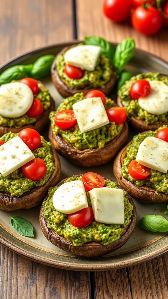 Pesto Air Fryer Stuffed Portobello Mushrooms