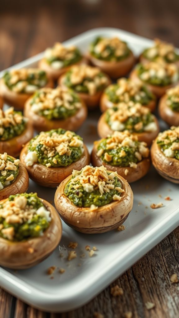 Pesto and Cheese Stuffed Mushrooms  