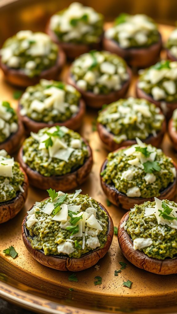 Pesto and Goat Cheese Stuffed Mushrooms