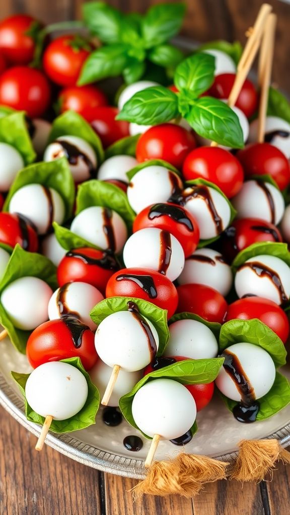 Pesto Caprese Skewers with Balsamic Glaze