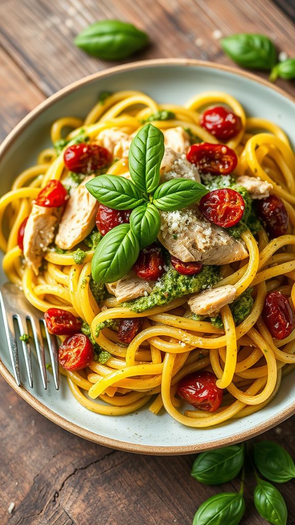 Pesto Chicken and Sun-Dried Tomato Pasta