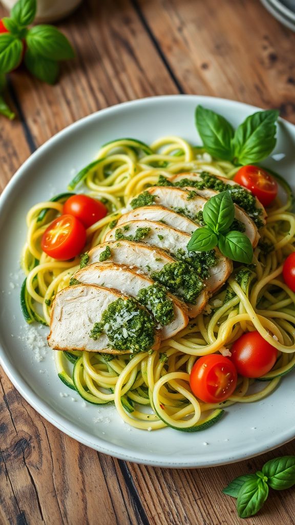 Pesto Chicken and Zucchini Noodles  