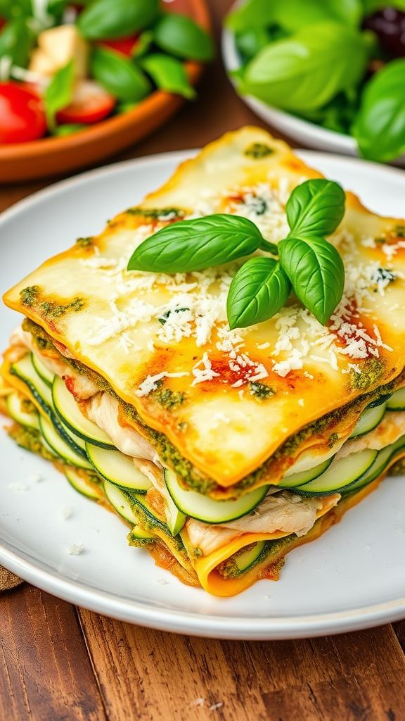 Pesto Chicken Keto Lasagna with Mozzarella