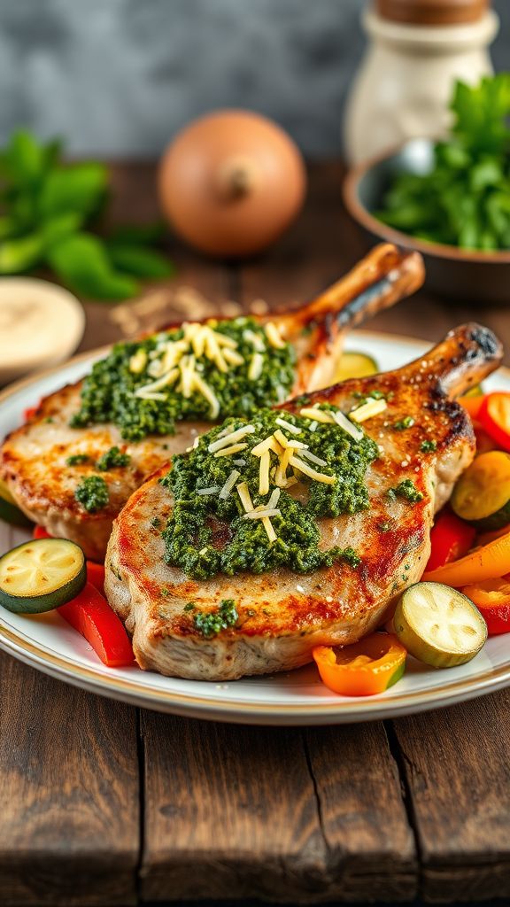 Pesto Crusted Keto Pork Chops  