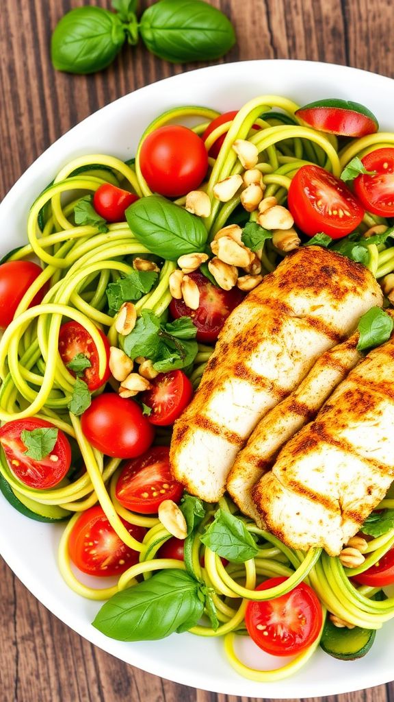 Pesto Zoodle Salad with Grilled Chicken  