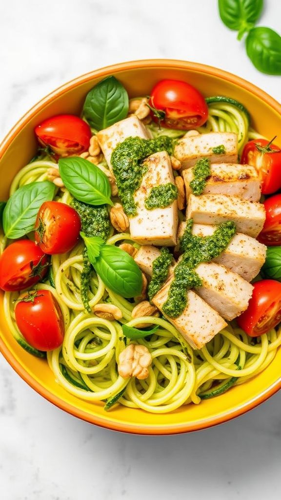 Pesto Zoodle Salad with Grilled Chicken  