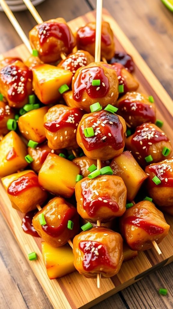 Pineapple Teriyaki Meatball Skewers