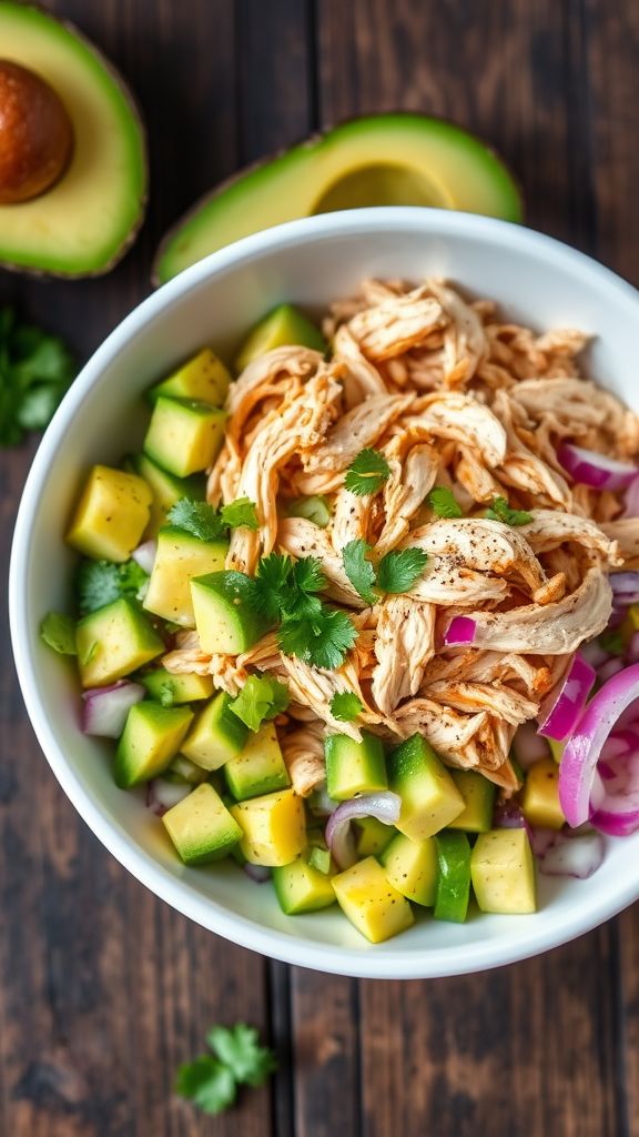 Pulled Chicken with Avocado Salsa  