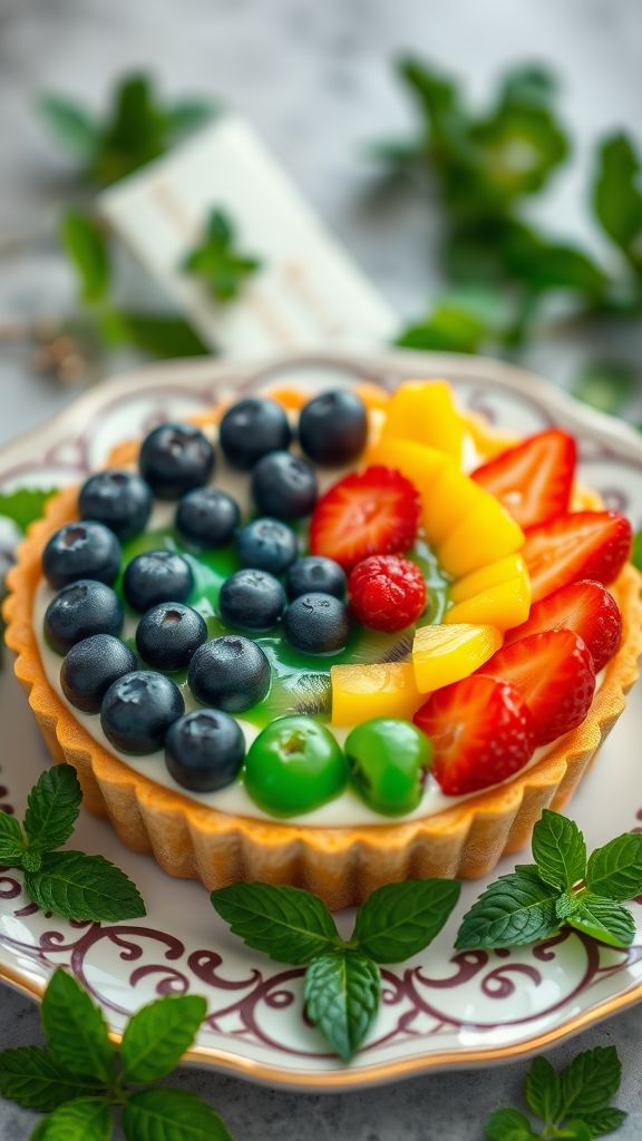 Rainbow Fruit Tart with Lucky Clover Glaze