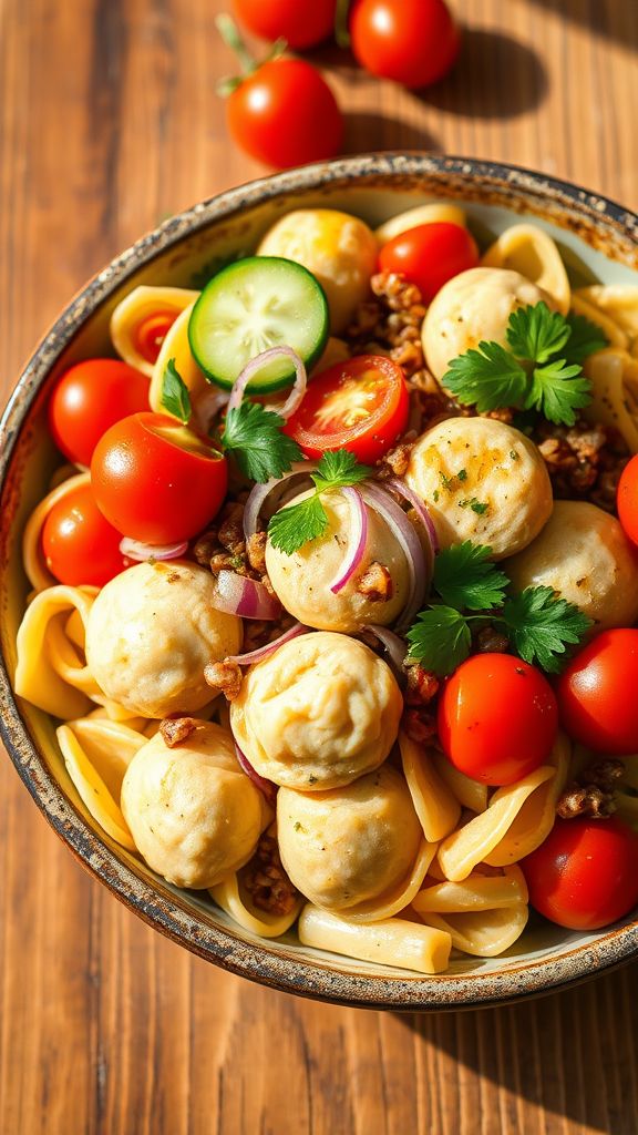 Red Lentil Dumpling Pasta Salad