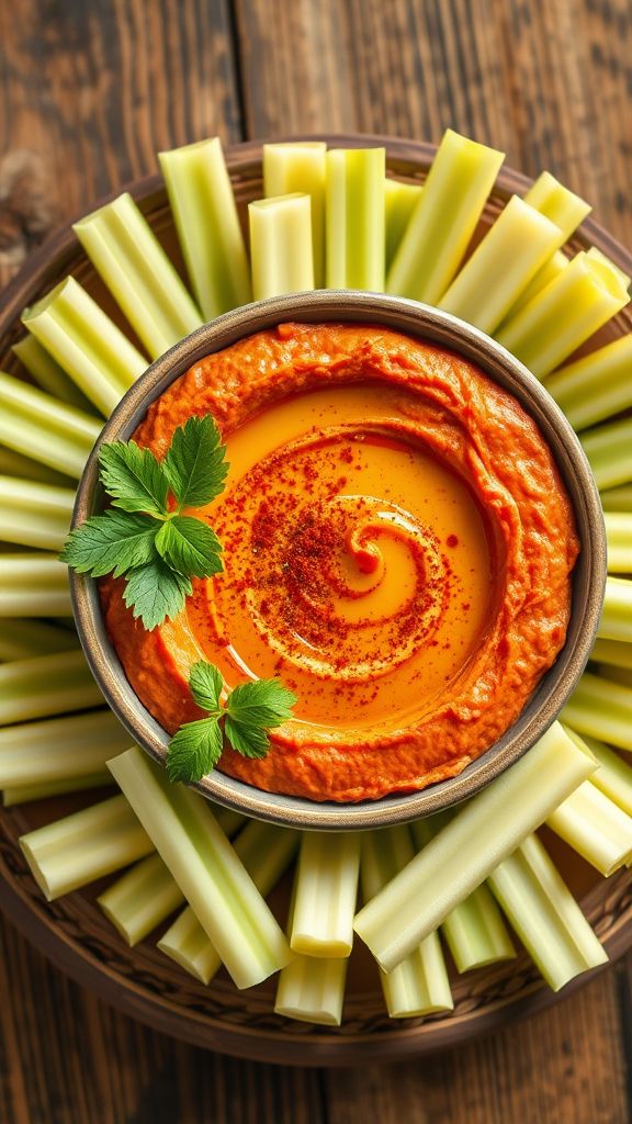 Roasted Red Pepper Hummus with Celery  