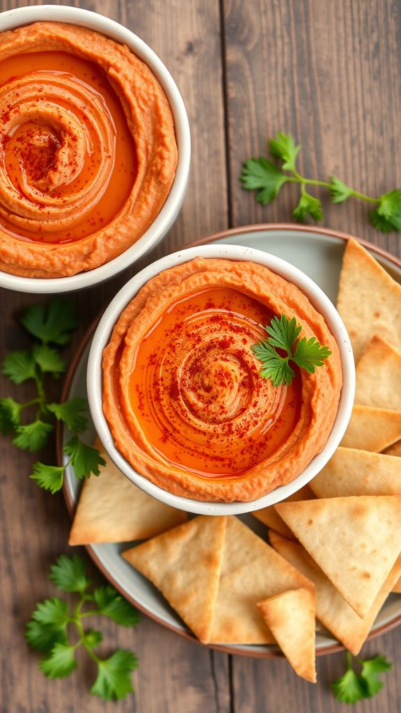 Roasted Red Pepper Hummus with Pita Chips  