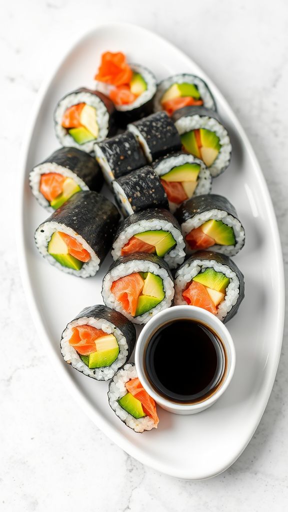 Salmon and Avocado Sushi Rolls  