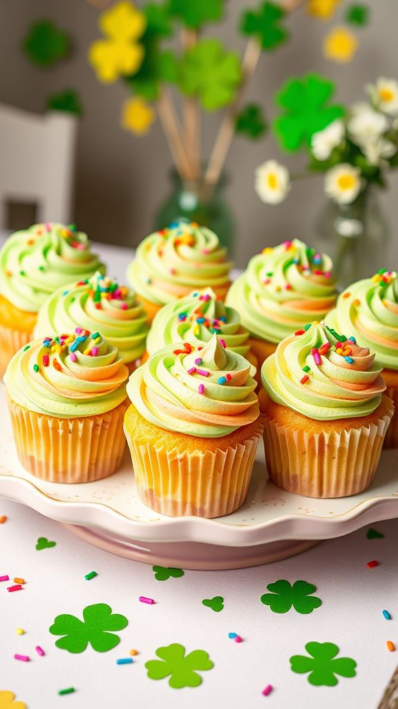 Shamrock Swirl Rainbow Cupcakes  