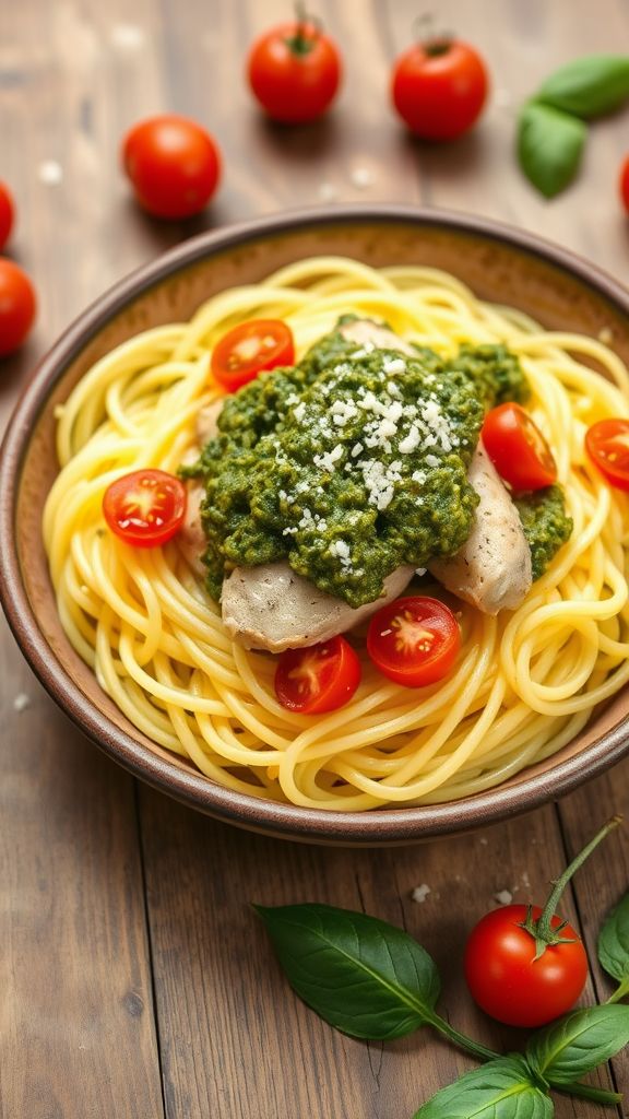 Spaghetti Squash with Pesto Chicken  