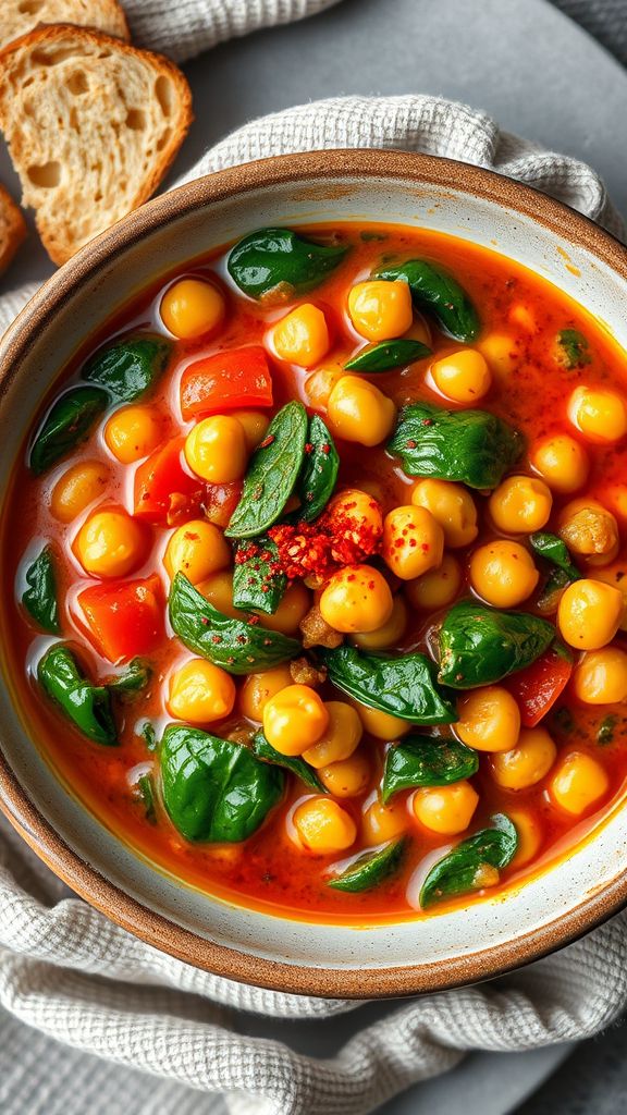 Spicy Chickpea and Spinach Stew  