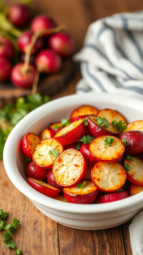 Spicy Garlic Roasted Radishes