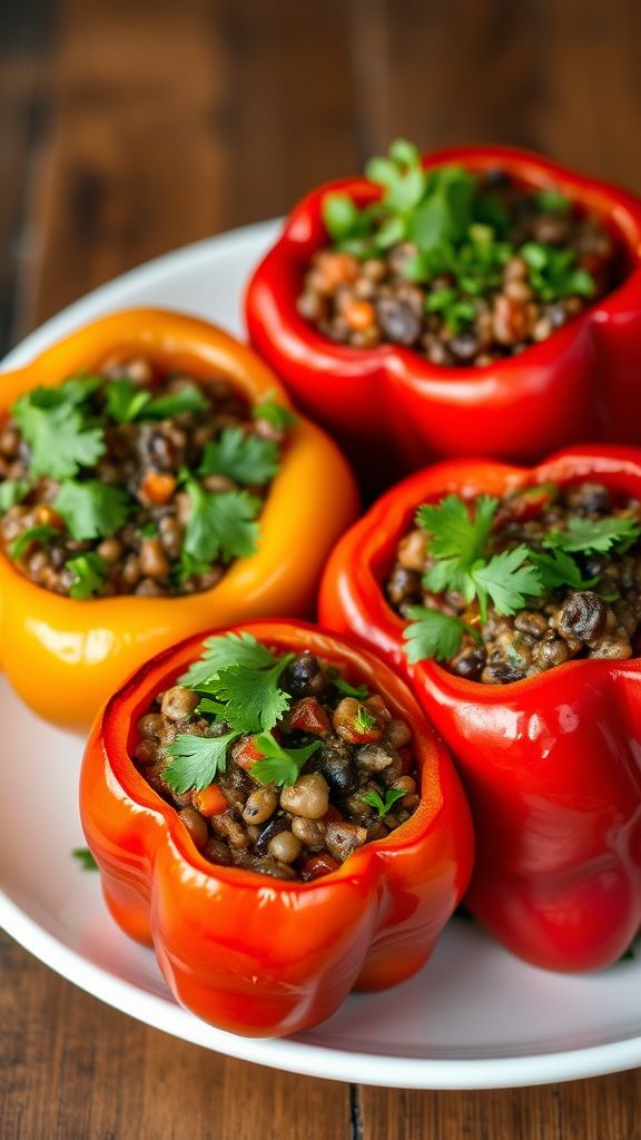 Spicy Lentil Stuffed Bell Peppers