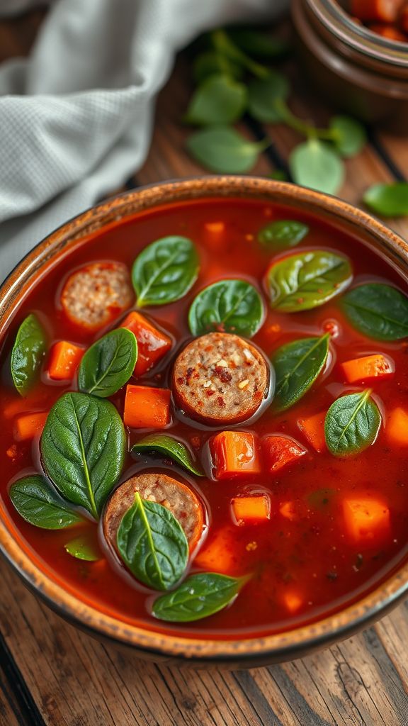 Spicy Sausage and Spinach Soup