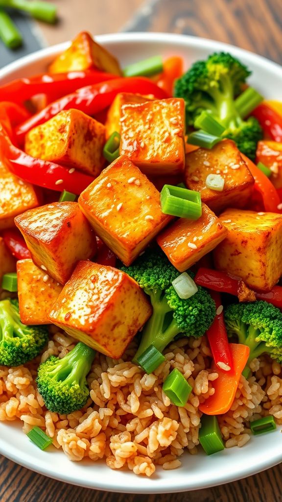 Spicy Tofu Stir-Fry with Brown Rice  